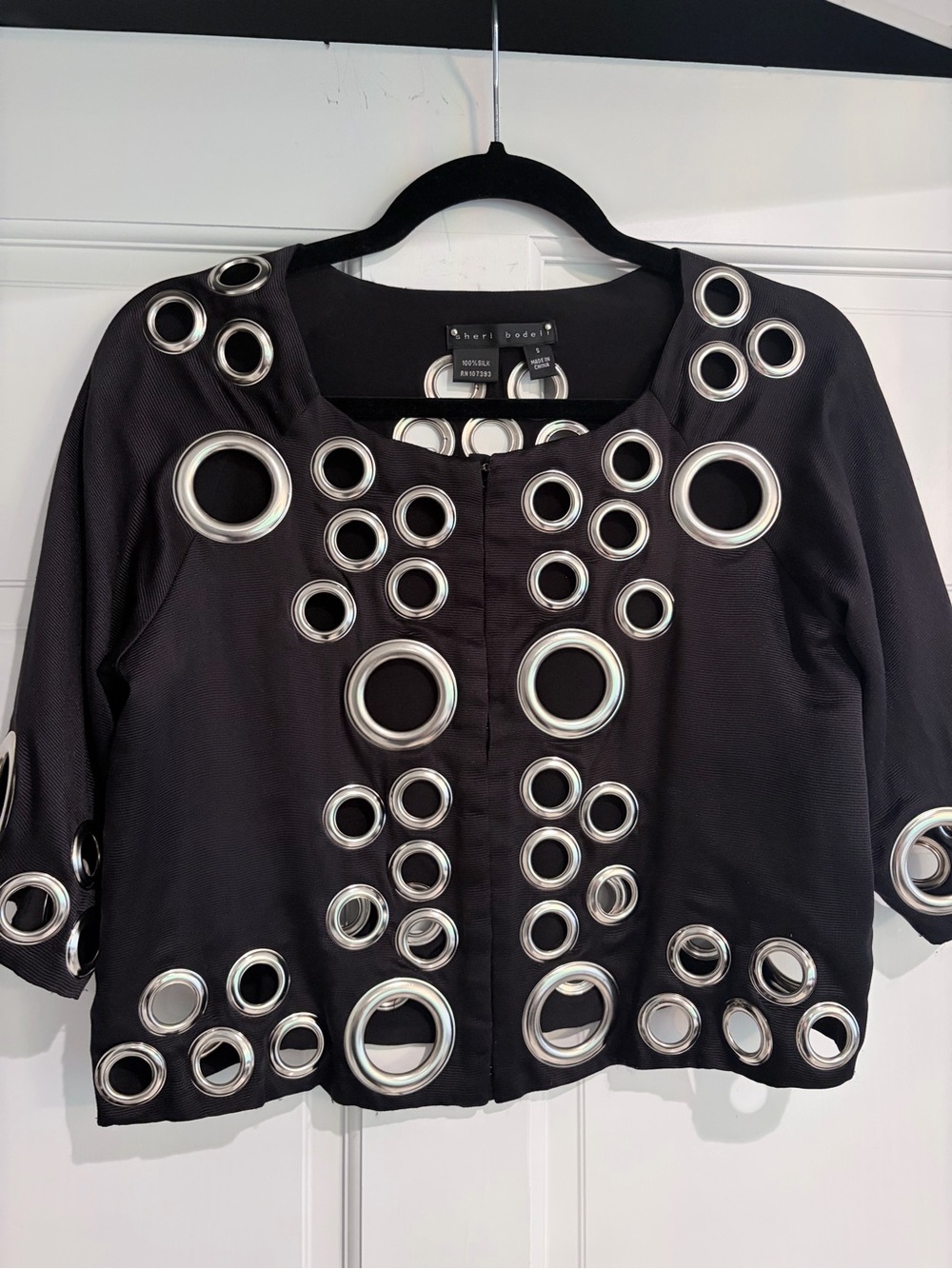 Vintage Sheri Bodell Silk Grommet Jacket Small Black Y2K Indie Sleaze Rare